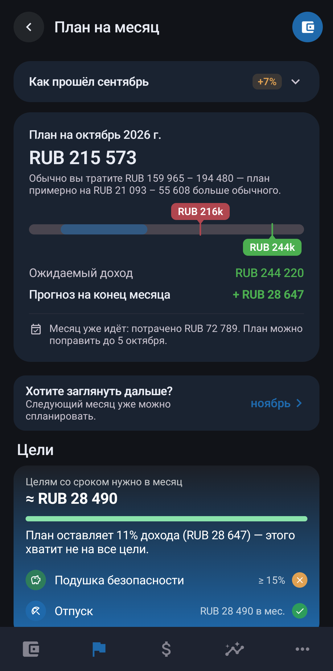 Экран приложения: План на месяц